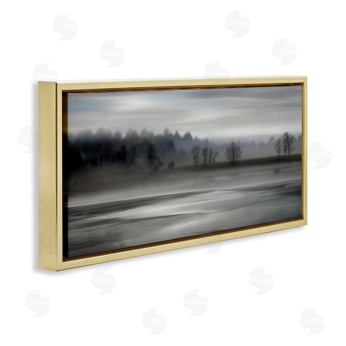 Grey Nature Landscape Gold Floating Frame Canvas Wall Art, Home Decor by Madeline Clark