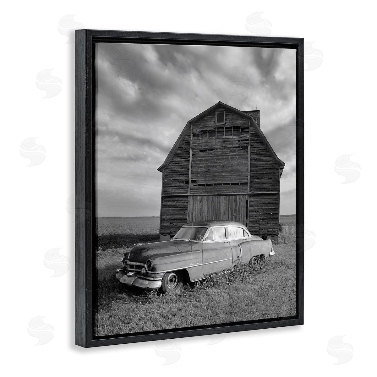 Steve Toole Vintage Car & Barn Black Floater Frame Canvas Artside_