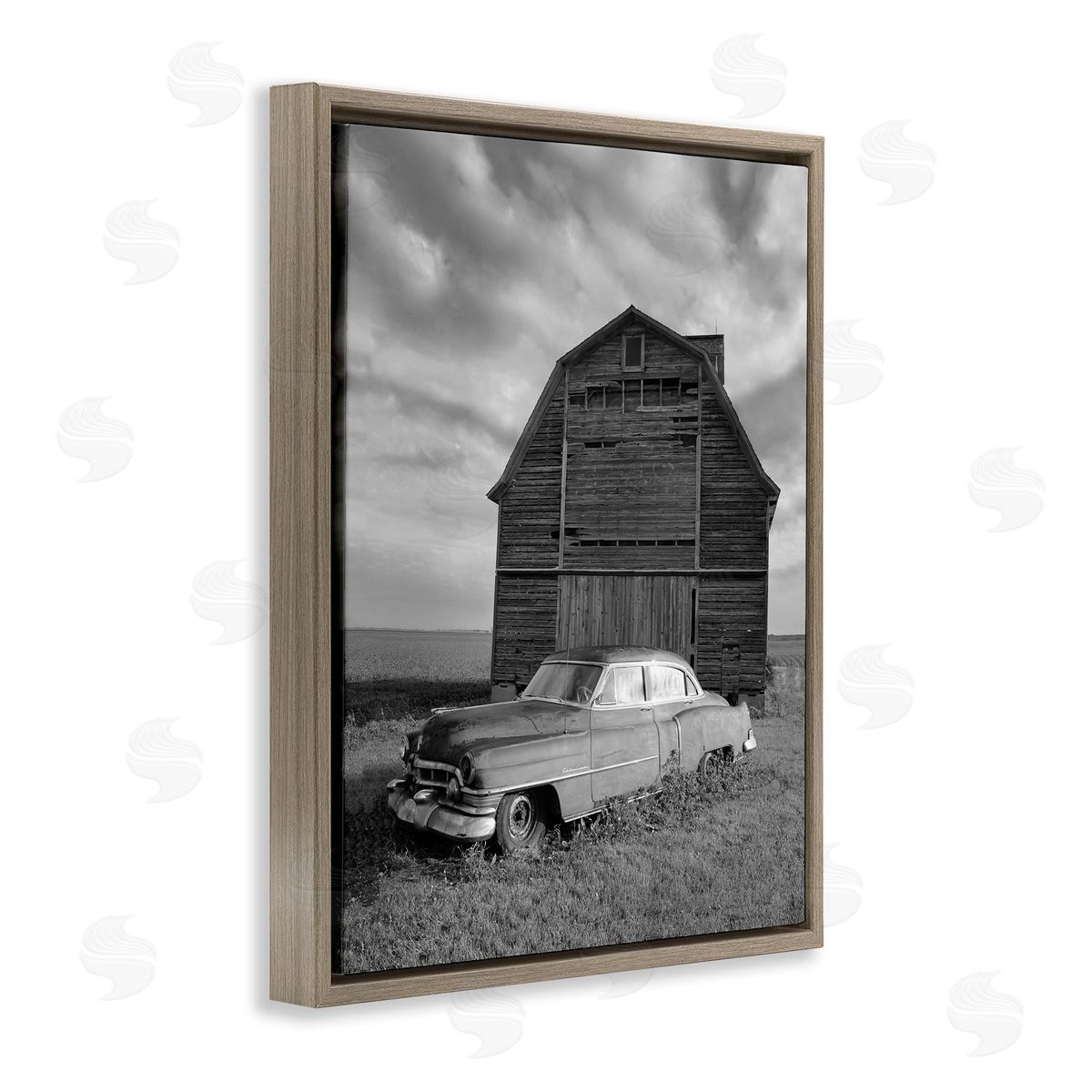 Steve Toole Vintage Car & Barn Brown Floater Frame Canvas Artside_