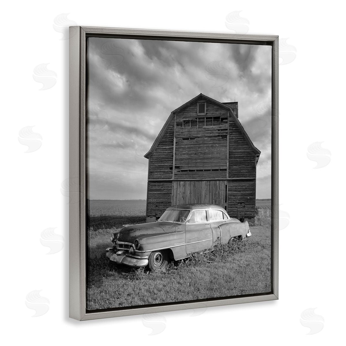 Steve Toole Vintage Car & Barn Gray Floater Frame Canvas Artside_