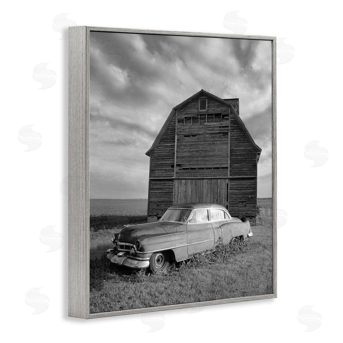 Steve Toole Vintage Car & Barn Gray Framed Giclee Wall Artside_