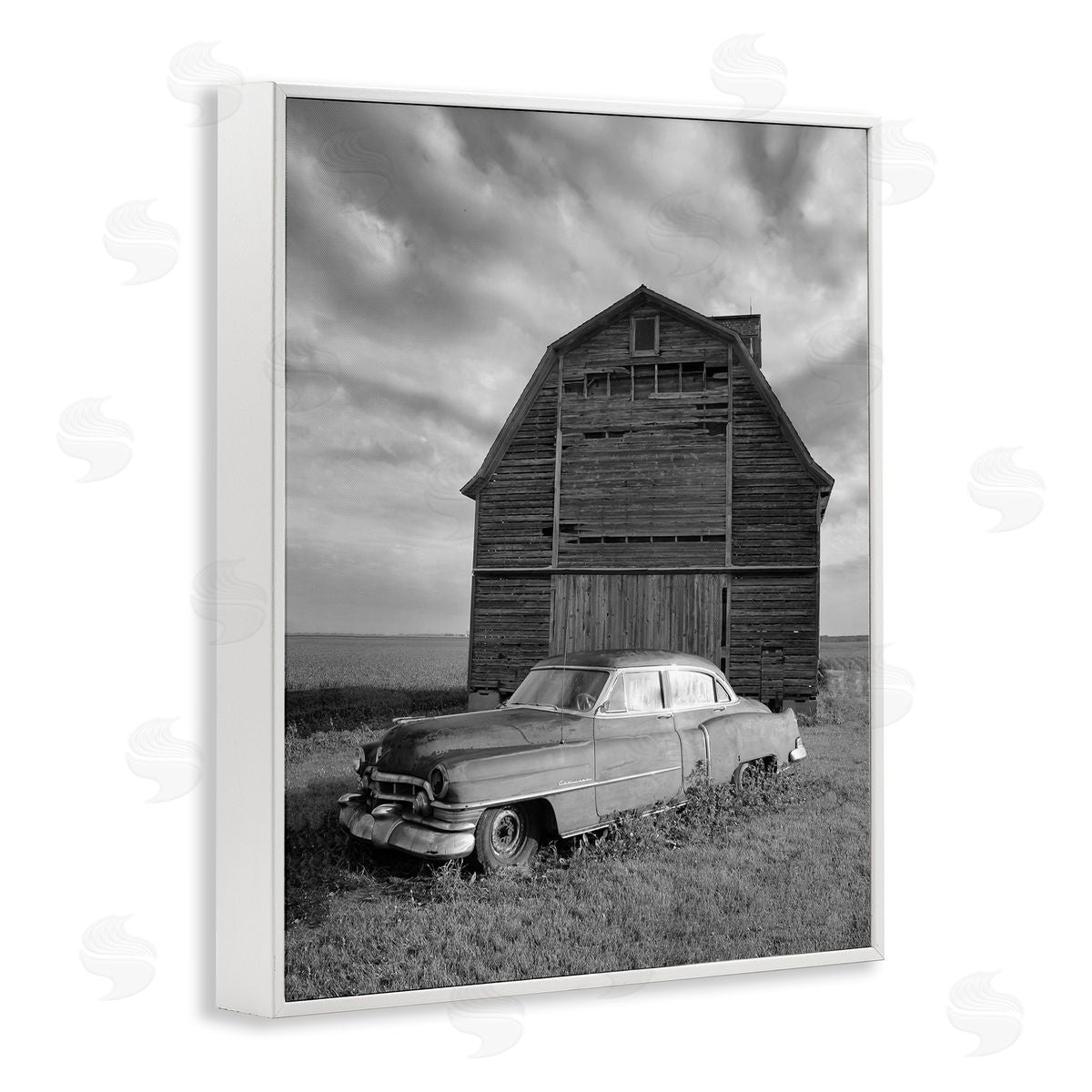 Steve Toole Vintage Car & Barn White Framed Giclee Wall Artside_