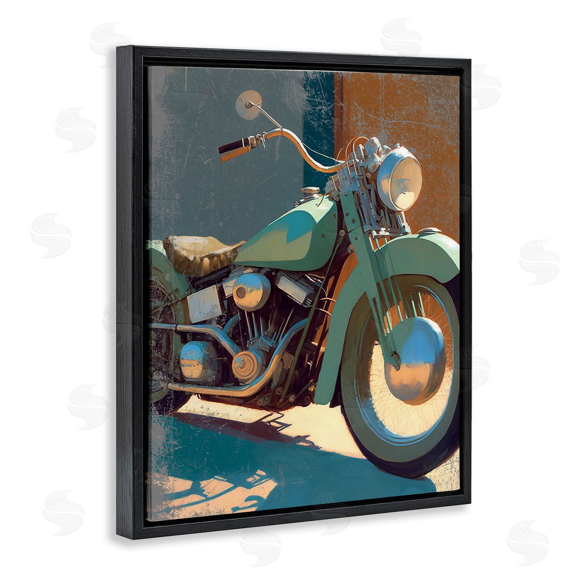 Enrico McGarrigle Rustic Green Motorcycle Black Floater Frame Canvas Artside_