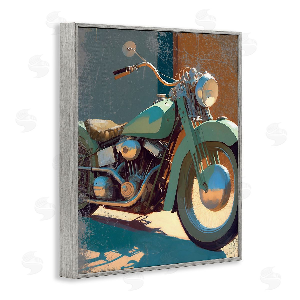 Enrico McGarrigle Rustic Green Motorcycle Gray Framed Giclee Wall Artside_