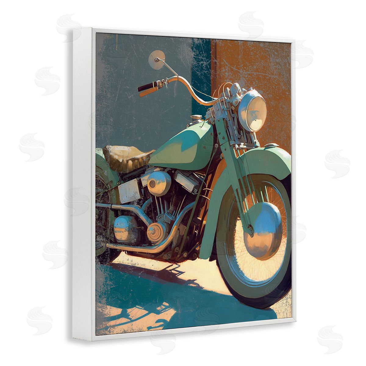 Enrico McGarrigle Rustic Green Motorcycle White Framed Giclee Wall Artside_