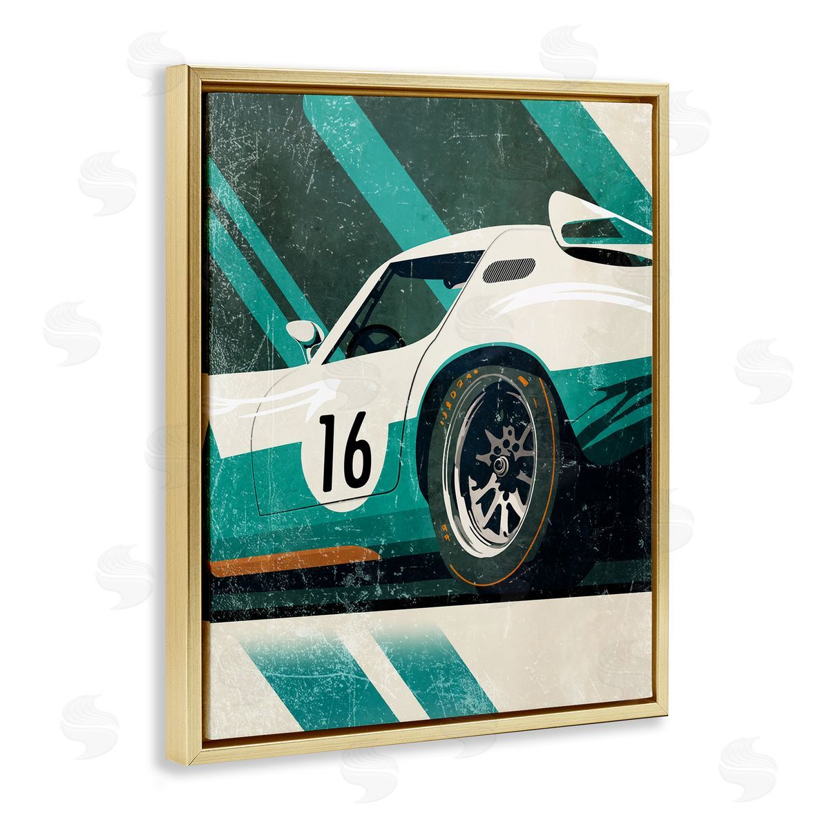 Enrico McGarrigle Classic Green Race Car Gold Floater Frame Canvas Artside_