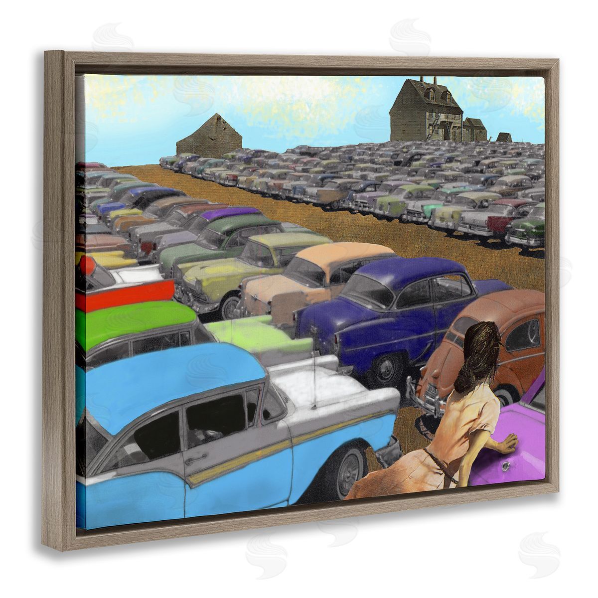 Barry Kite Vintage Parking Lot Brown Floater Frame Canvas Artside_