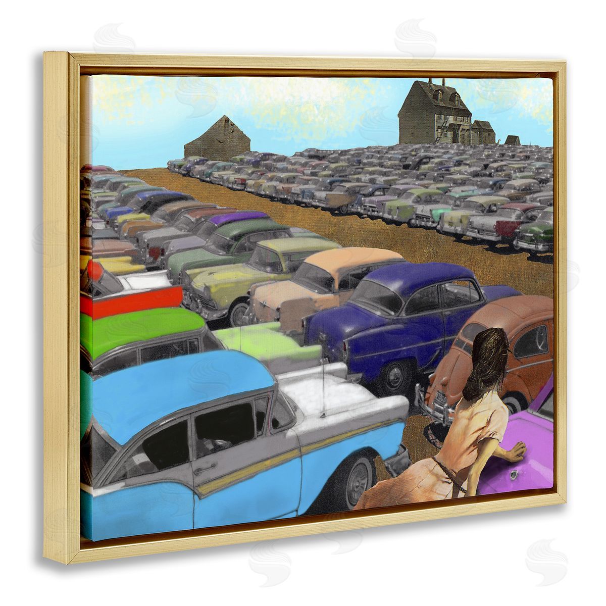 Barry Kite Vintage Parking Lot Gold Floater Frame Canvas Artside_
