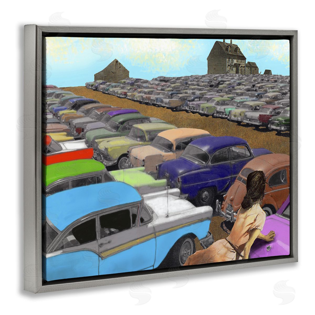 Barry Kite Vintage Parking Lot Gray Floater Frame Canvas Artside_