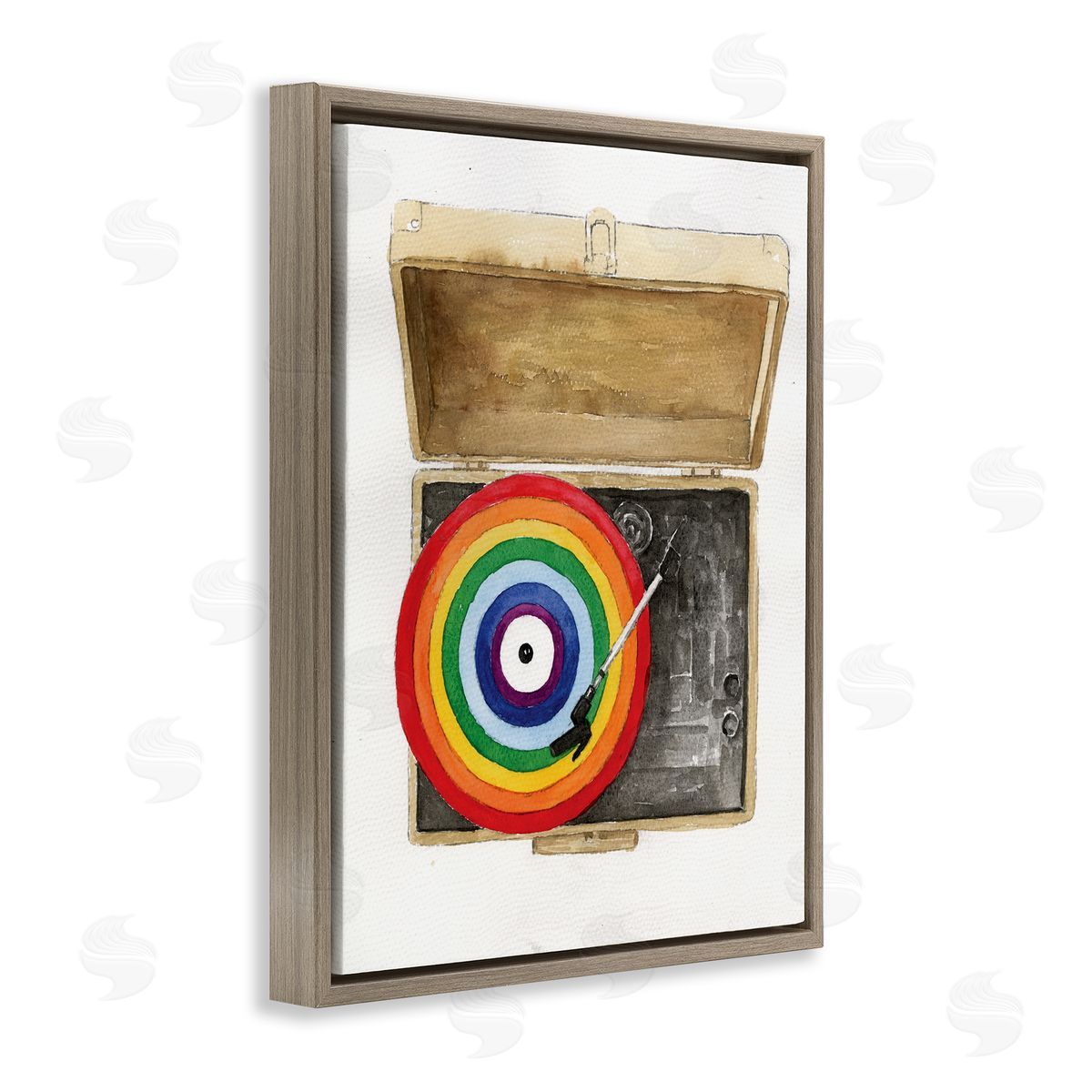 Masey St. Studios Rainbow Record Player Brown Floater Frame Canvas Artside_