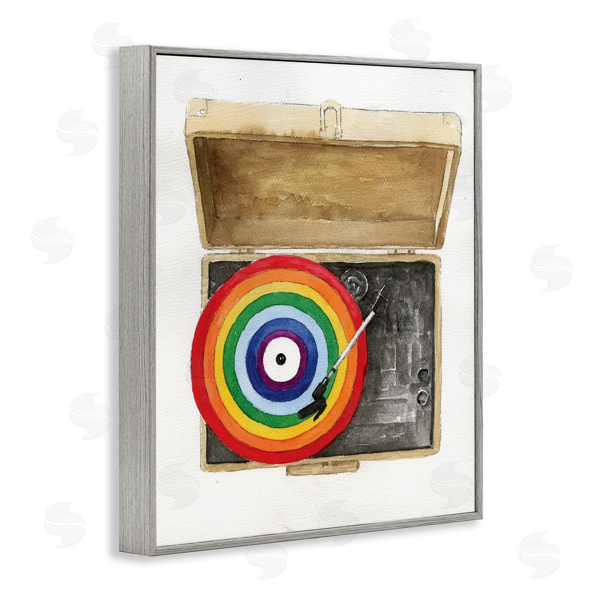 Masey St. Studios Rainbow Record Player Gray Framed Giclee Wall Artside_