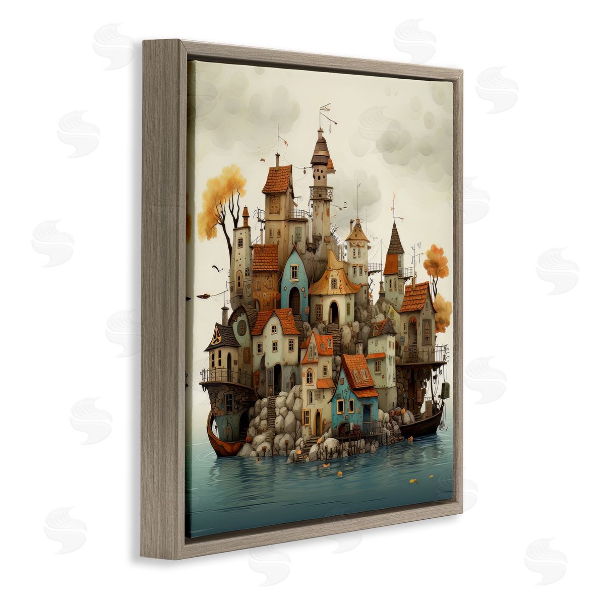 Irena Orlov Rustic Village on Water Brown Floater Frame Canvas Artside_