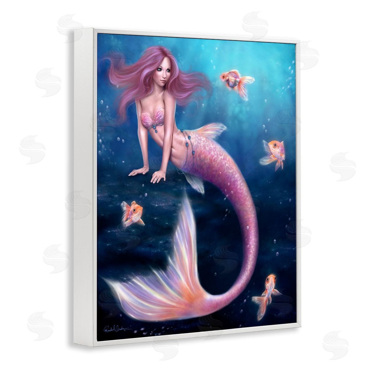 Rachel Anderson Aurelia Mermaid in Sea White Framed Giclee Wall Artside_