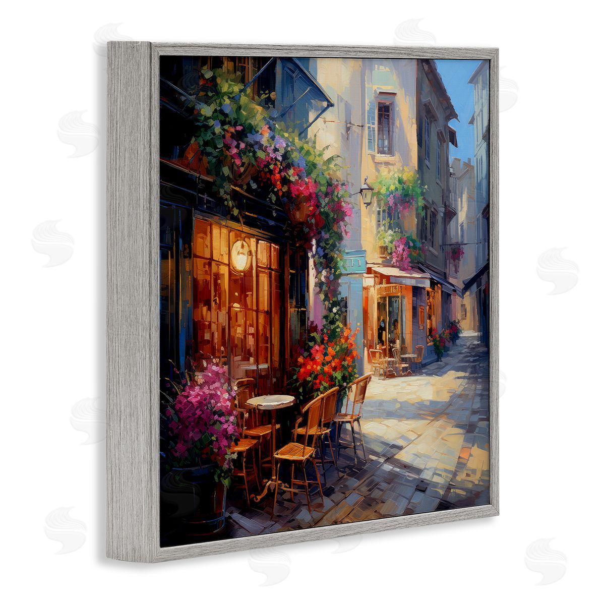 Ray Powers French Neighborhood Cafe Gray Framed Giclee Wall Artside_