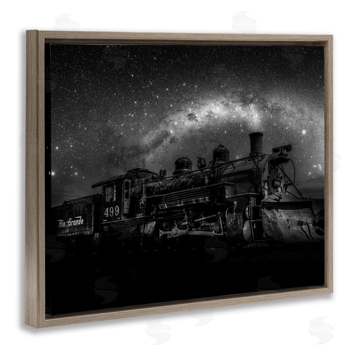 Daniel Sproul Train & Night Sky Brown Floater Frame Canvas Artside_