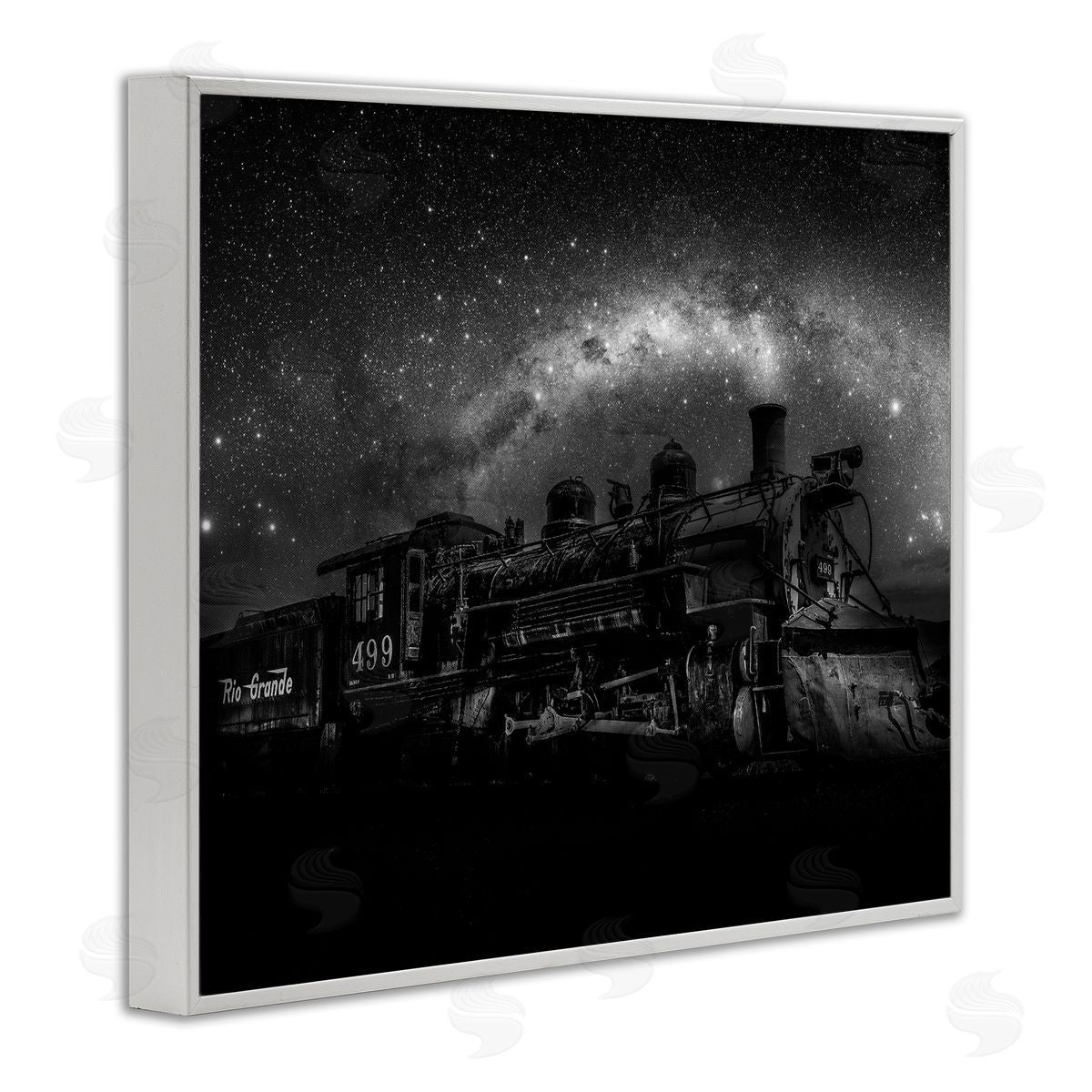 Daniel Sproul Train & Night Sky White Framed Giclee Wall Artside_