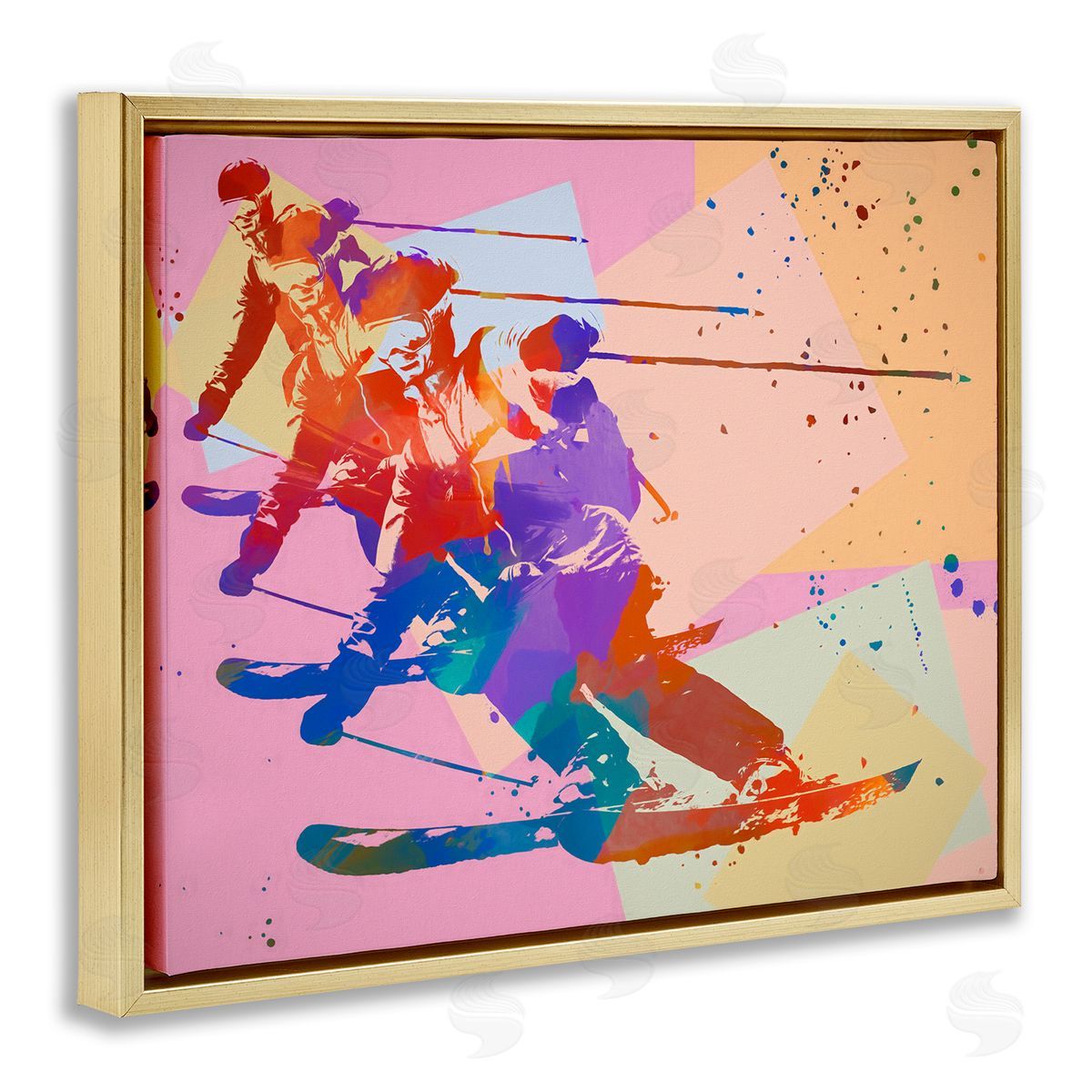 Daniel Sproul Pop Style Winter Skiing Gold Floater Frame Canvas Artside_