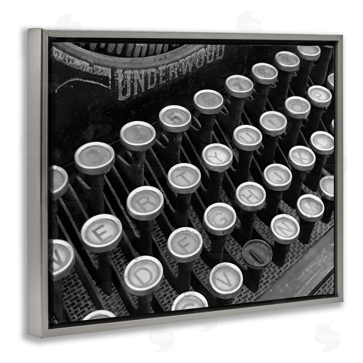 Steve Toole Antique Typewriter Keys Gray Floater Frame Canvas Artside_