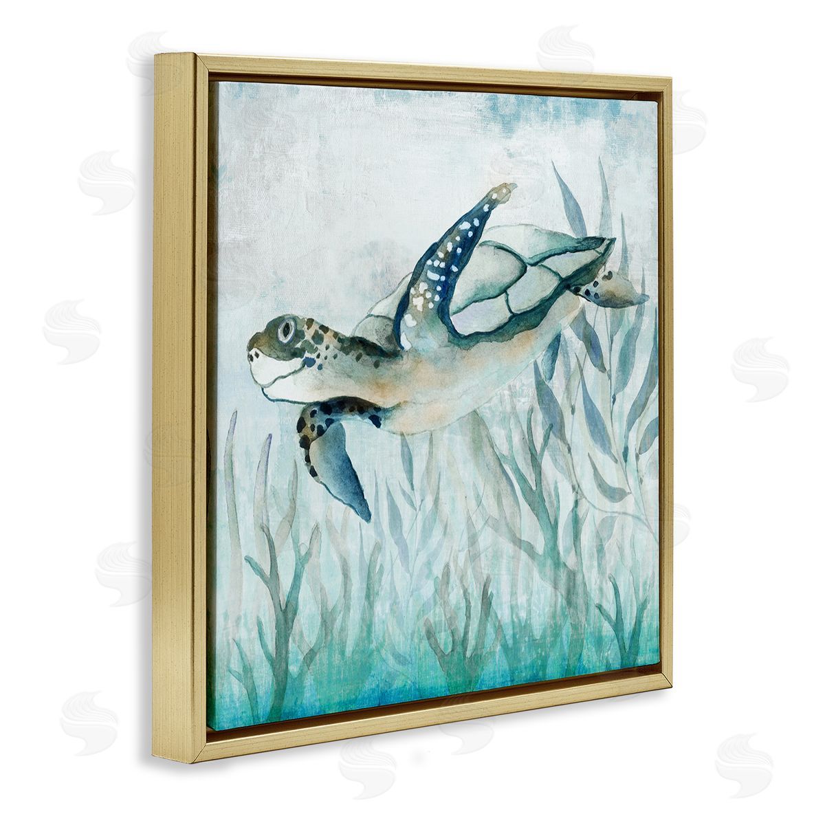 Janet Tava Swimming Sea Turtle Gold Floater Frame Canvas Artside_