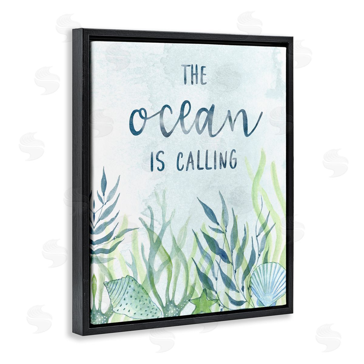 Janet Tava Ocean Calling Phrase Black Floater Frame Canvas Artside_