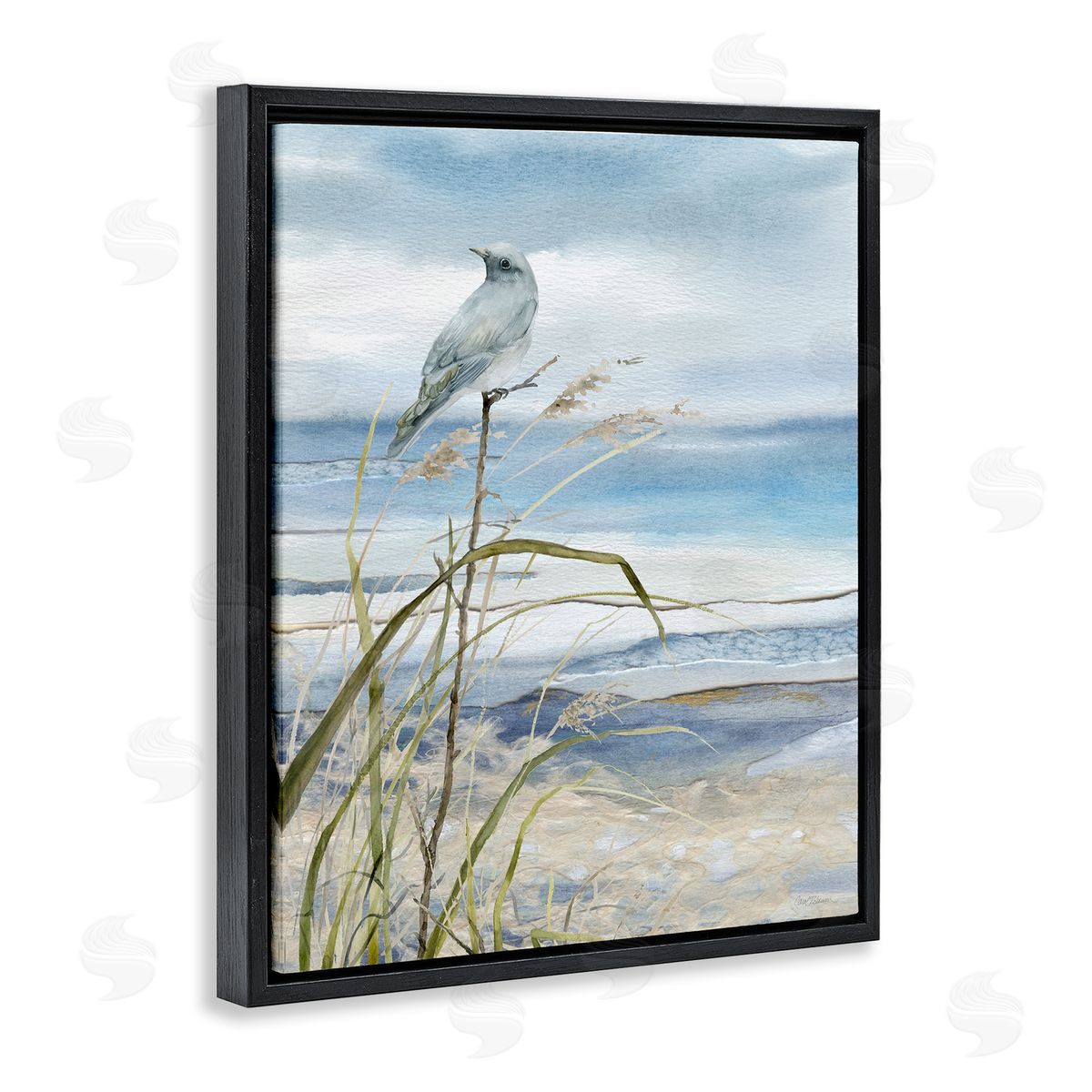 Bird on Beach Shore Black Floating Frame Canvas Wall Art, Home Decor by Carol Robinson