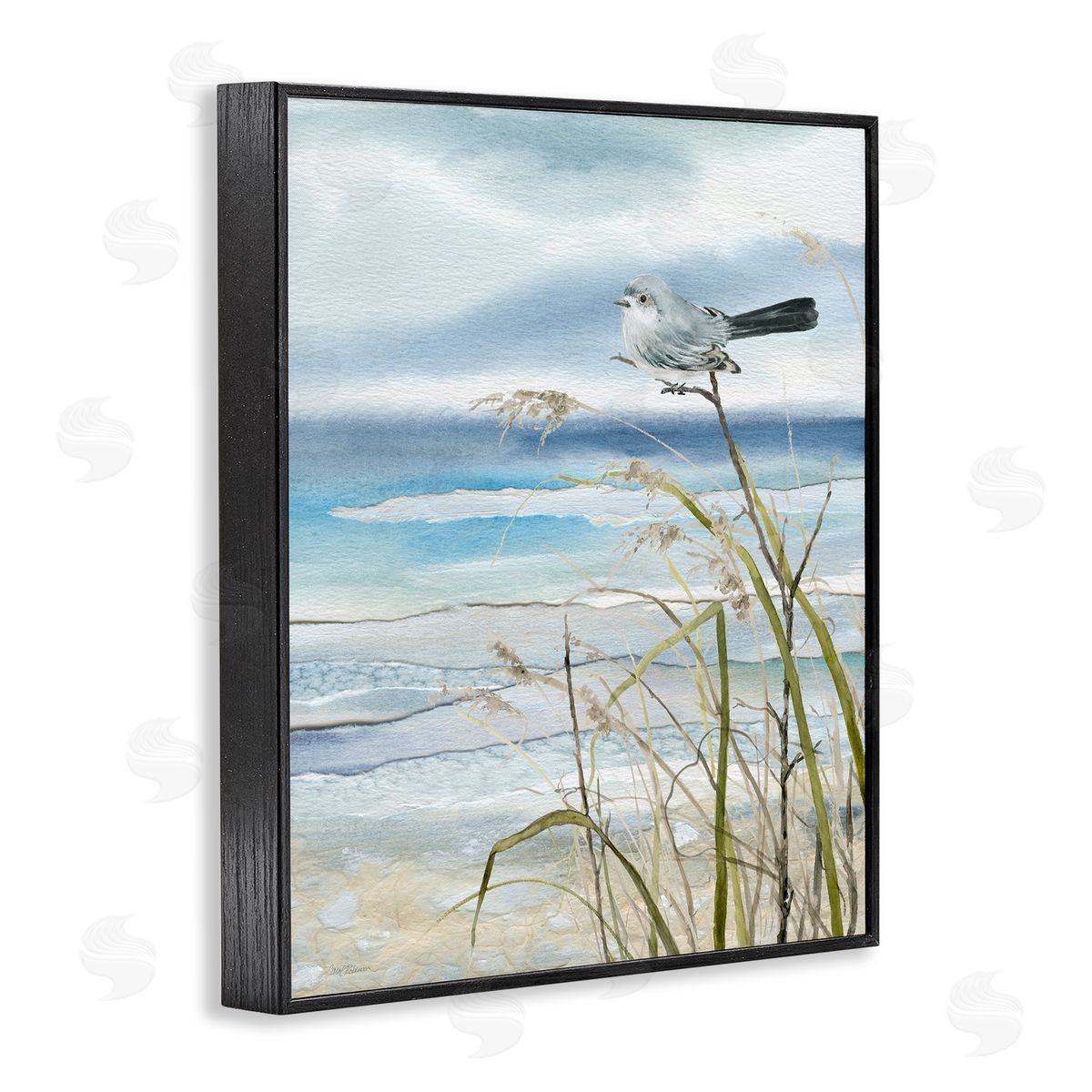 Carol Robinson Bird & Abstract Beach Black Framed Giclee Wall Artside_