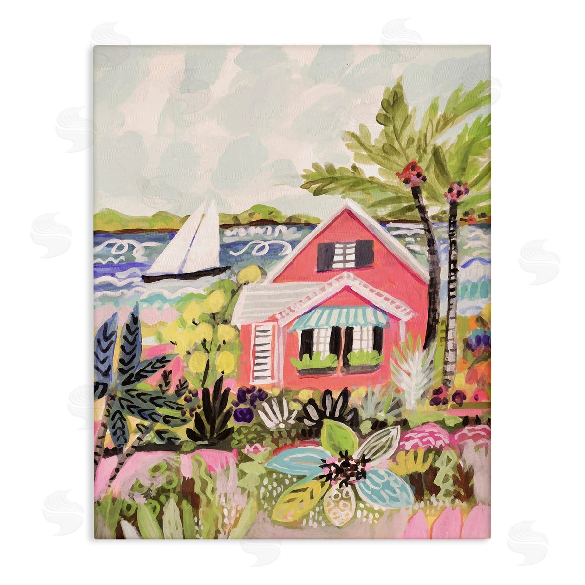 Karen Fields Tropical Cottage Scenery Canvas Wall Art