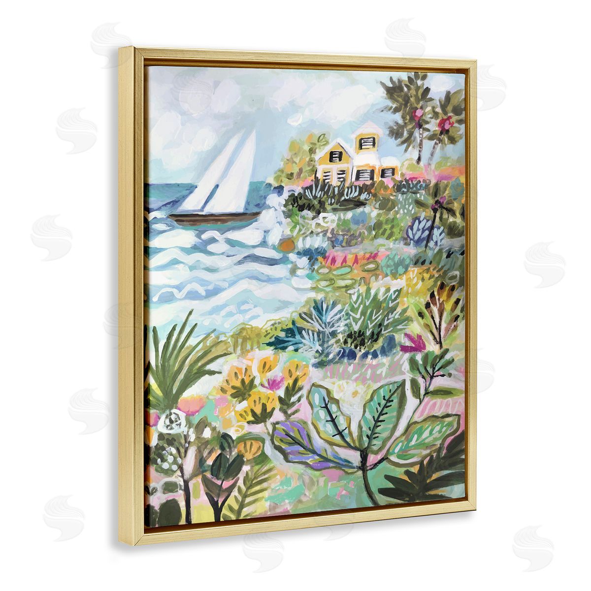 Abstract Nautical Scene Gold Floating Frame Canvas Wall Art, Home Decor by Karen Fields