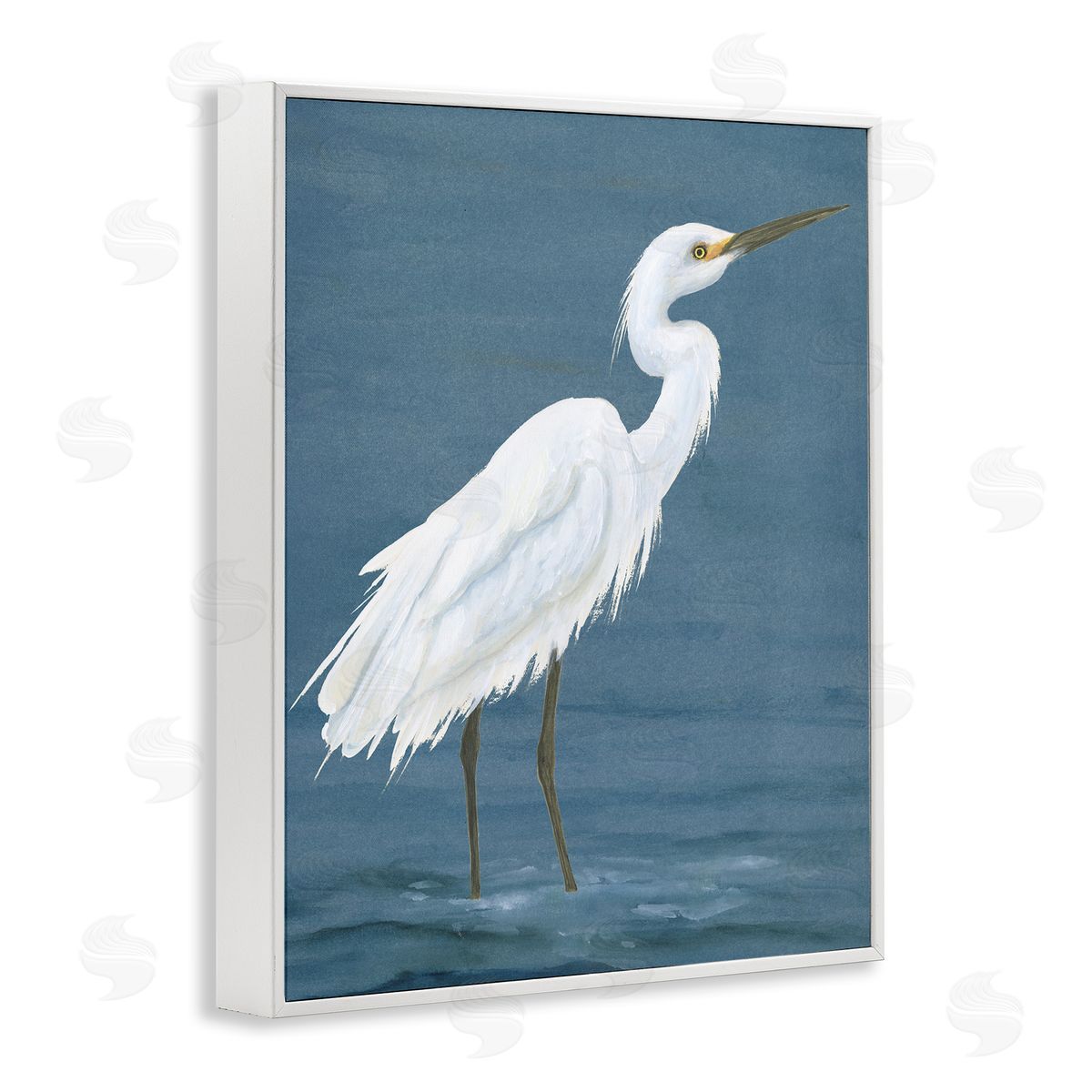 Michael Willett Egret in Shallow Water White Framed Giclee Wall Artside_