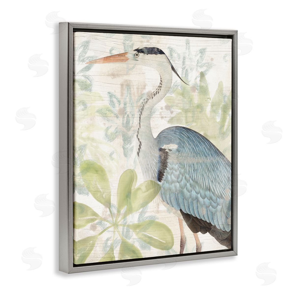 June Erica Vess Heron & Tropical Plants Gray Floater Frame Canvas Artside_