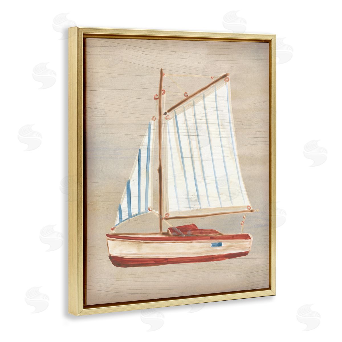 June Erica Vess Rustic Red Sailboat Gold Floater Frame Canvas Artside_