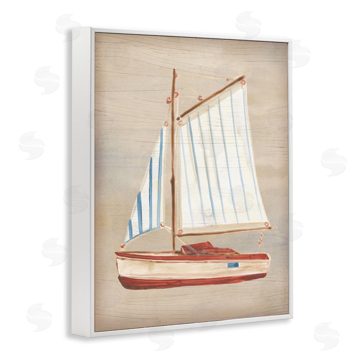 June Erica Vess Rustic Red Sailboat White Framed Giclee Wall Artside_