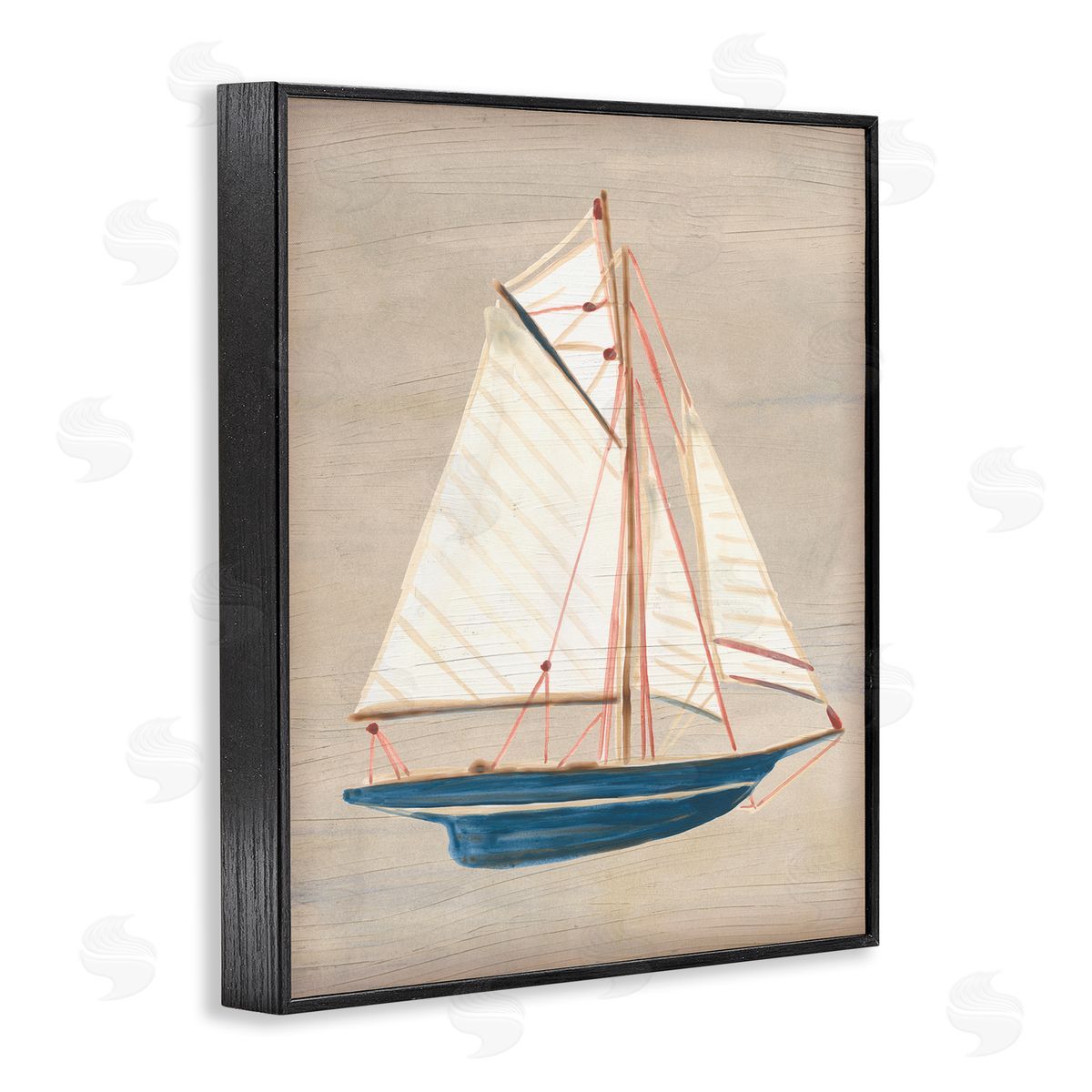 June Erica Vess Rustic Blue Sailboat Black Framed Giclee Wall Artside_