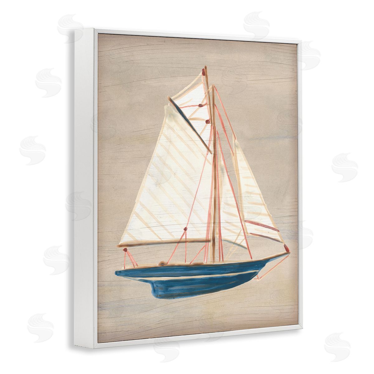 June Erica Vess Rustic Blue Sailboat White Framed Giclee Wall Artside_