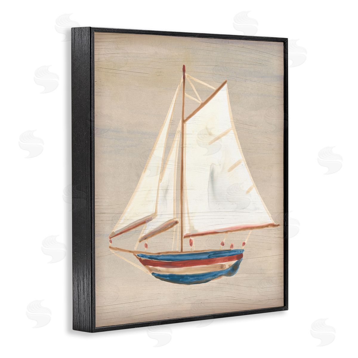 June Erica Vess Blue & Red Sailboat Black Framed Giclee Wall Artside_