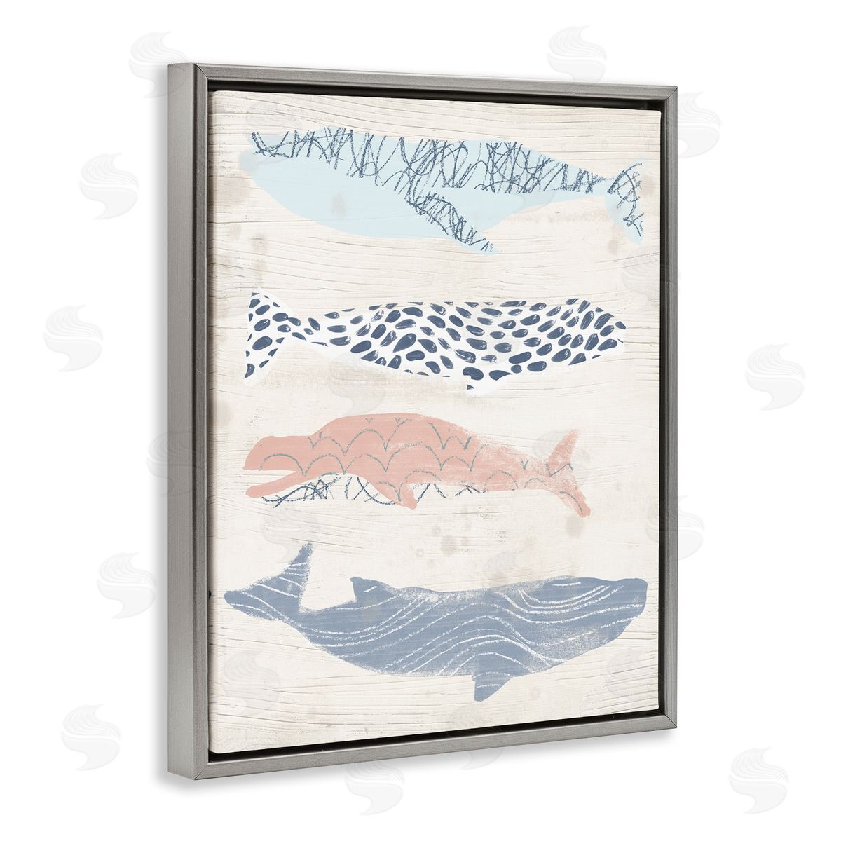 June Erica Vess Rustic Patterned Whales Gray Floater Frame Canvas Artside_