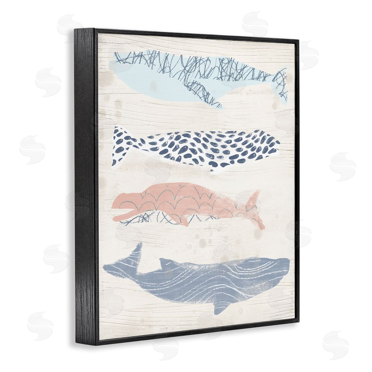 June Erica Vess Rustic Patterned Whales Black Framed Giclee Wall Artside_