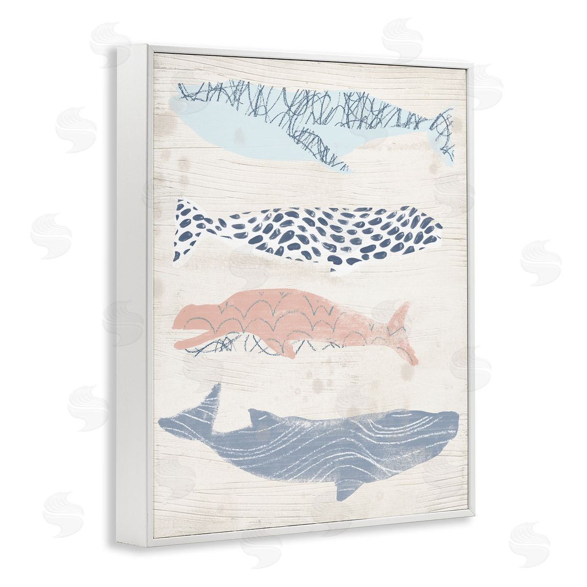 June Erica Vess Rustic Patterned Whales White Framed Giclee Wall Artside_