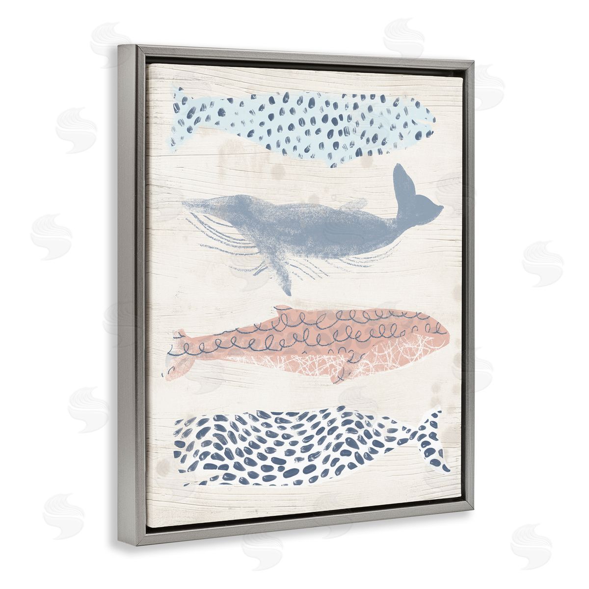 June Erica Vess Maritime Patterned Whales Gray Floater Frame Canvas Artside_