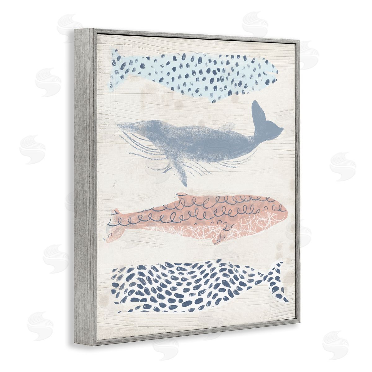 June Erica Vess Maritime Patterned Whales Gray Framed Giclee Wall Artside_