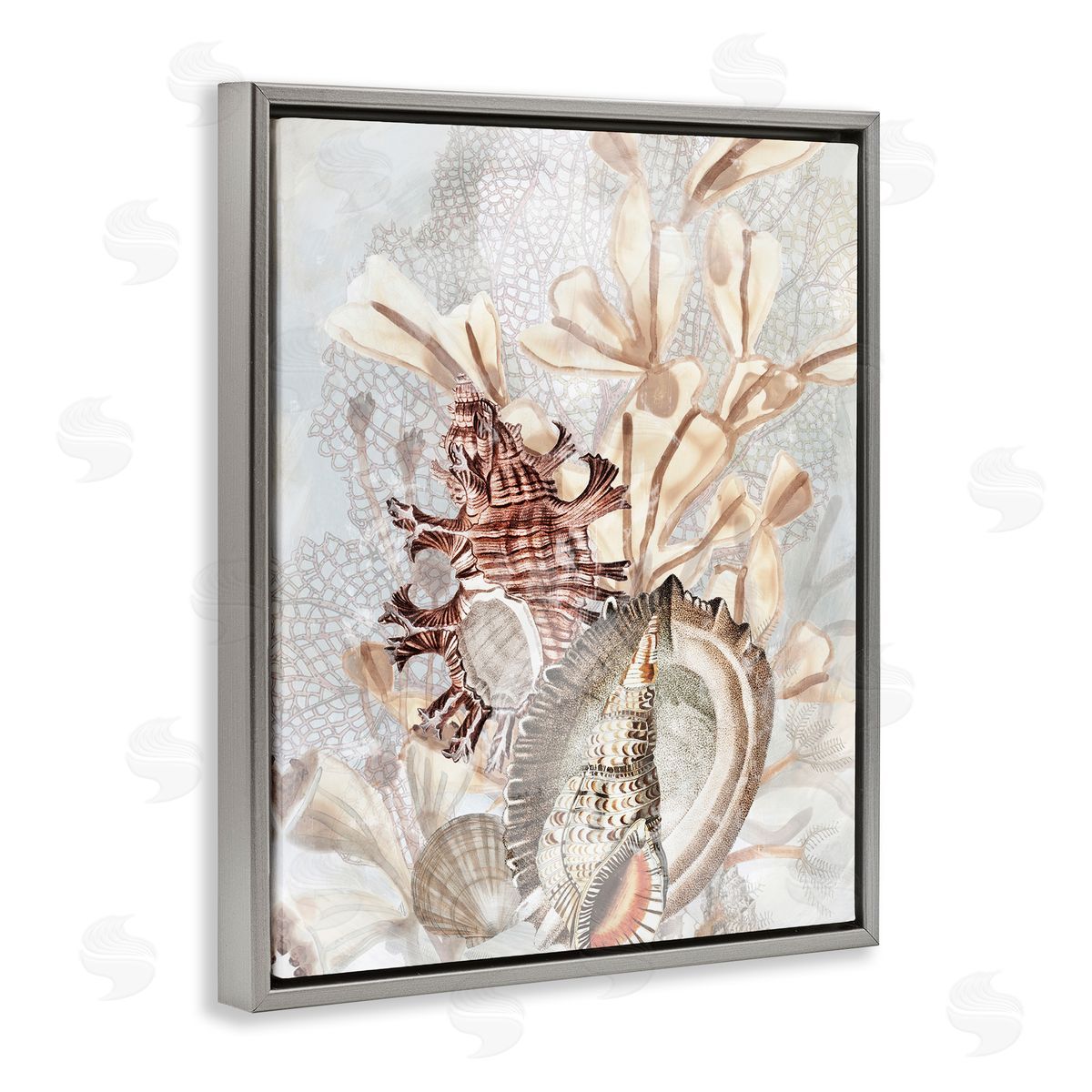 June Erica Vess Beige Mixed Seashells Gray Floater Frame Canvas Artside_