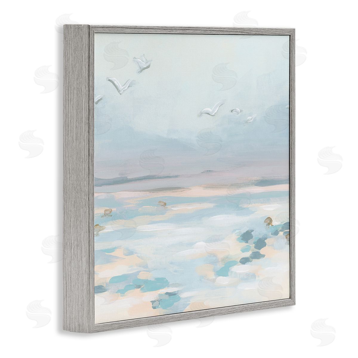 June Erica Vess Birds Flying Beach Scene Gray Framed Giclee Wall Artside_