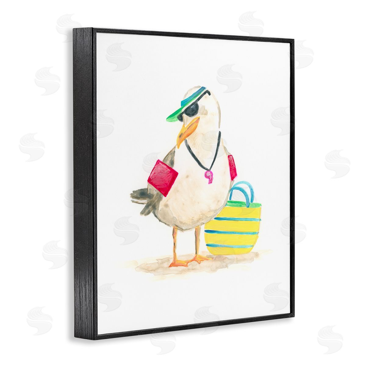 June Erica Vess Beach Lifeguard Seagull Black Framed Giclee Wall Artside_