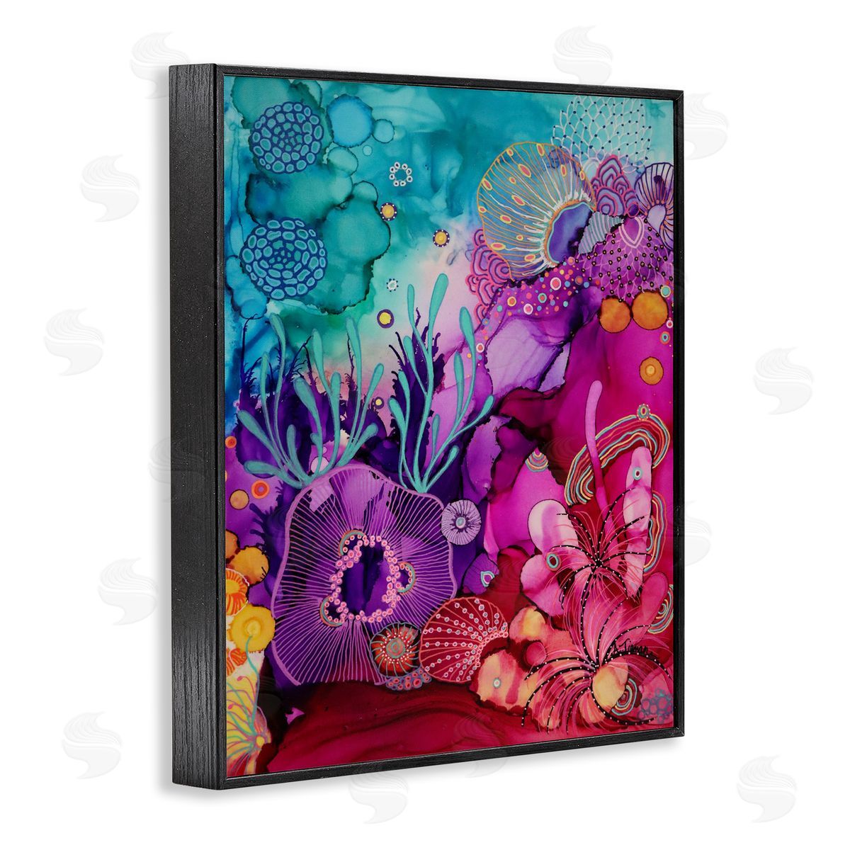 Amy Tieman Abstract Coral Pattern Black Framed Giclee Wall Artside_
