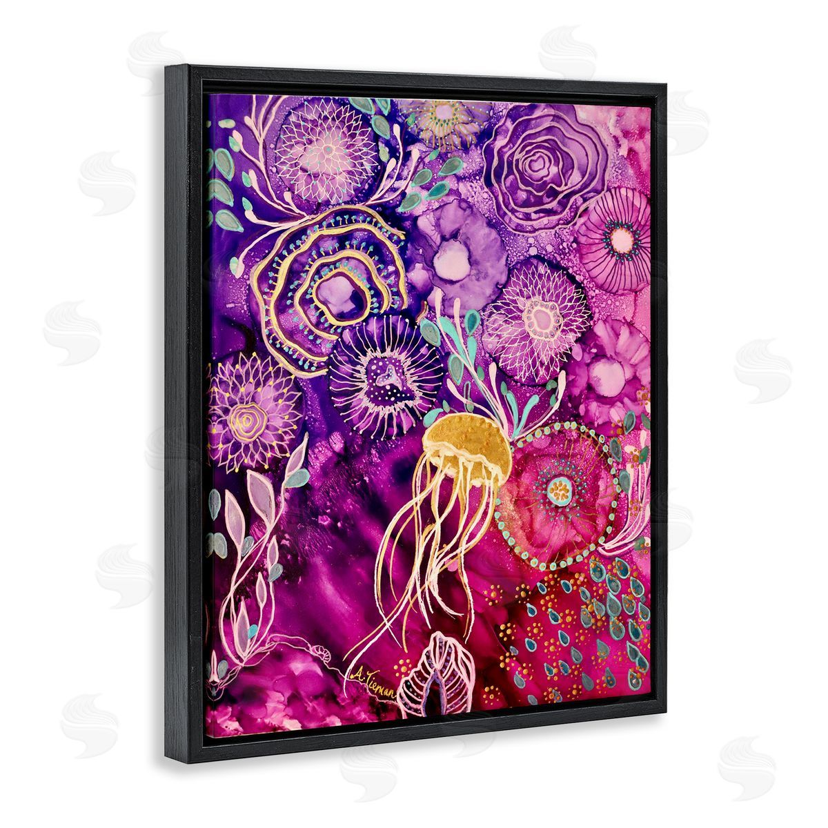 Amy Tieman Abstract Sea Life Patterns Black Floater Frame Canvas Artside_