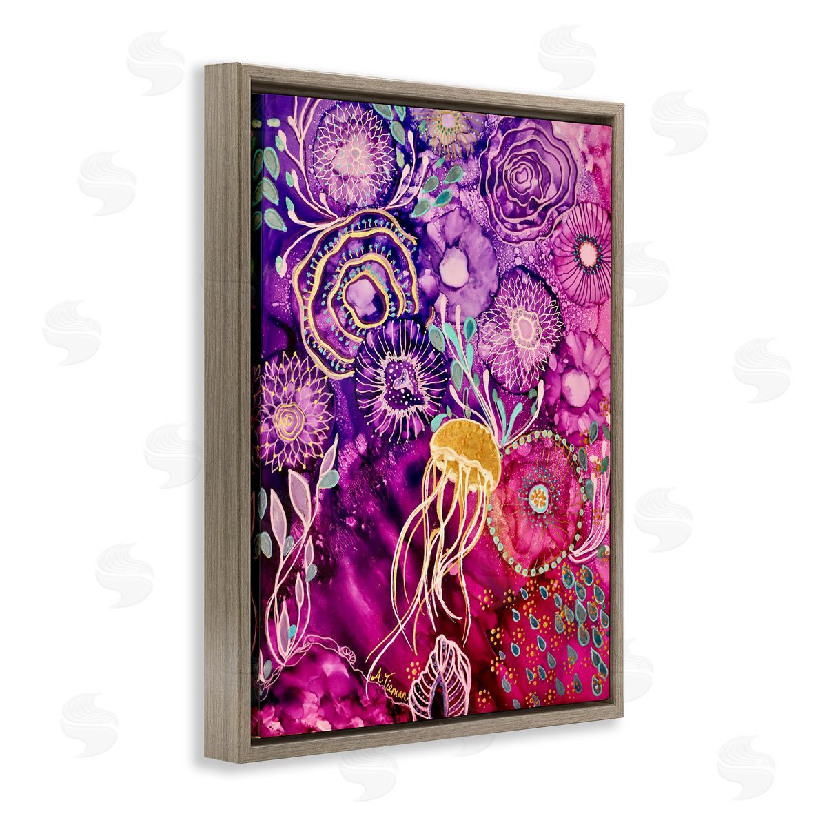 Amy Tieman Abstract Sea Life Patterns Brown Floater Frame Canvas Artside_