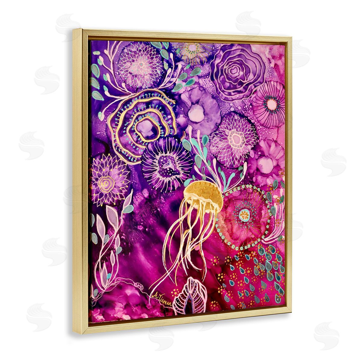 Amy Tieman Abstract Sea Life Patterns Gold Floater Frame Canvas Artside_