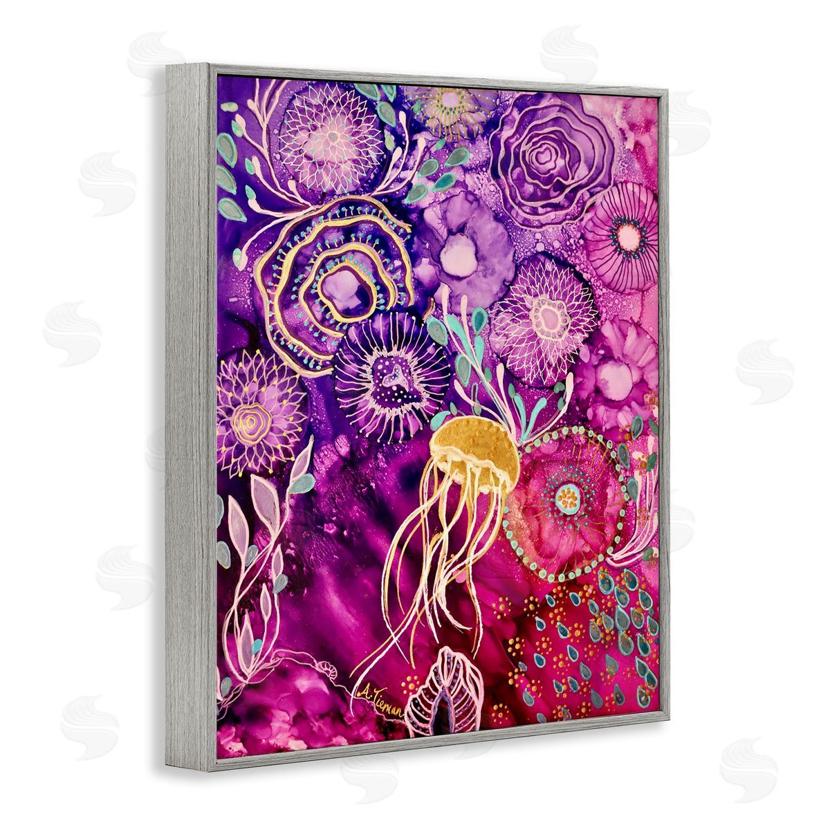 Amy Tieman Abstract Sea Life Patterns Gray Framed Giclee Wall Artside_