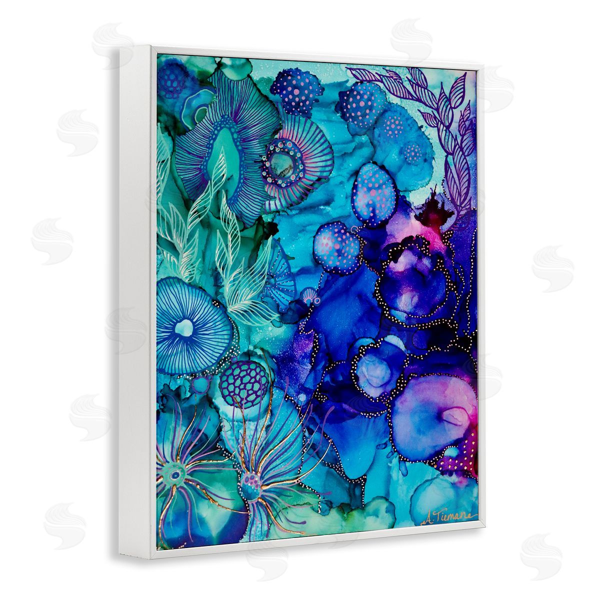 Amy Tieman Blue Modern Sea Life White Framed Giclee Wall Artside_