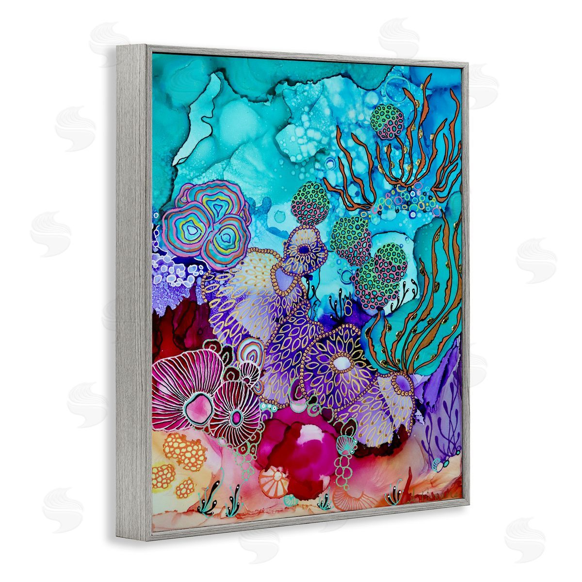 Amy Tieman Modern Coral Reef Gray Framed Giclee Wall Artside_